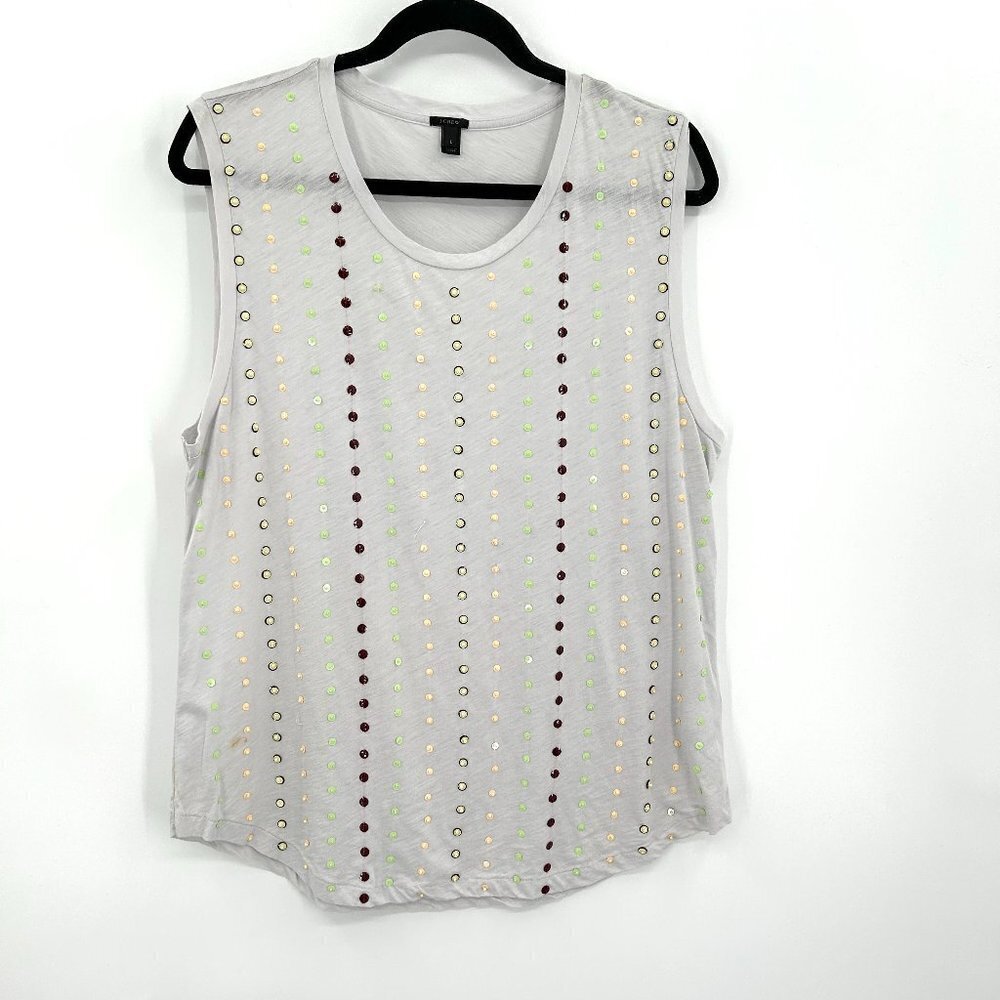 J. CREW *FLAWED* Light Gray Sequin Beaded Burnout Tank Top Shirt Size Large